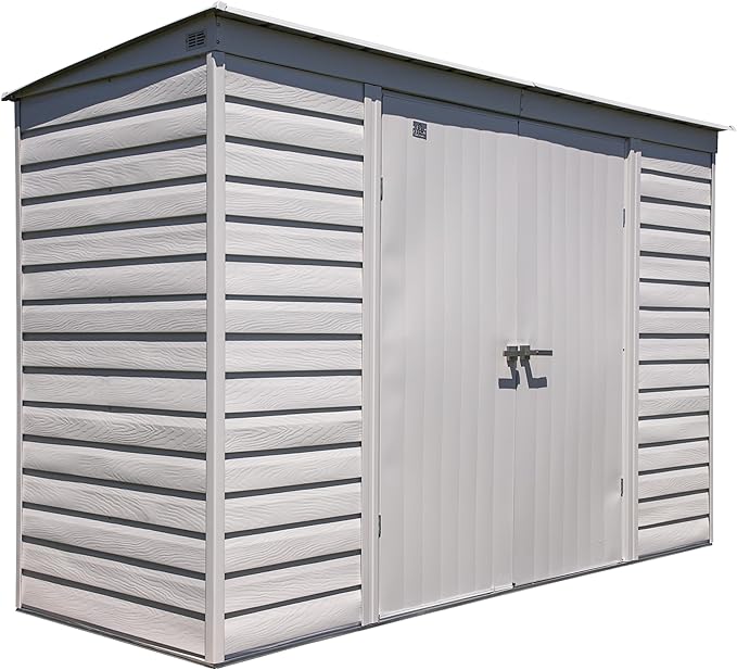 Arrow Select 10' x 4' Outdoor Lockable Steel Storage Shed Building, Flute Grey
