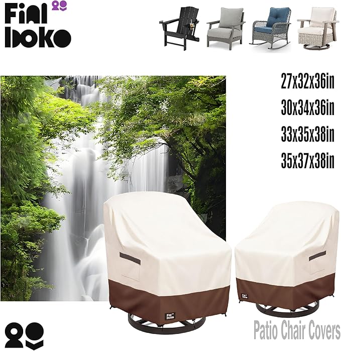 Patio Chair Covers 2 Pack,35Wx37Dx38H inches Outdoor Chair Covers,100% Waterproof Heavy Duty Outdoor Furniture Covers Waterproof,Beige&Brown Modern Style Patio Furniture Cover