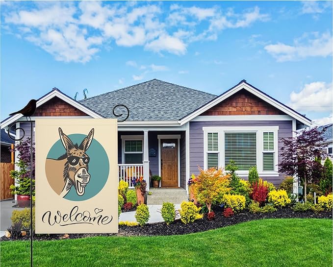 Mugod Funny Donkey Garden Flag 12.5x18" Vertical Double Sided, Donkey With Sunglasses Happy Wildlife Yard Garden House Flag for Outdoor Indoor Decoration