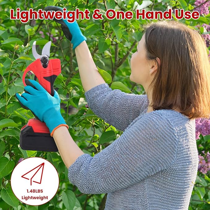 Electric Pruning Shears, 40mm Cordless Power Pruner 21V, 1.6" Tree Branch Cutter with 2PCS 6000mAh Rechargeable Batteries, Replacement Blades Set & Carry Box