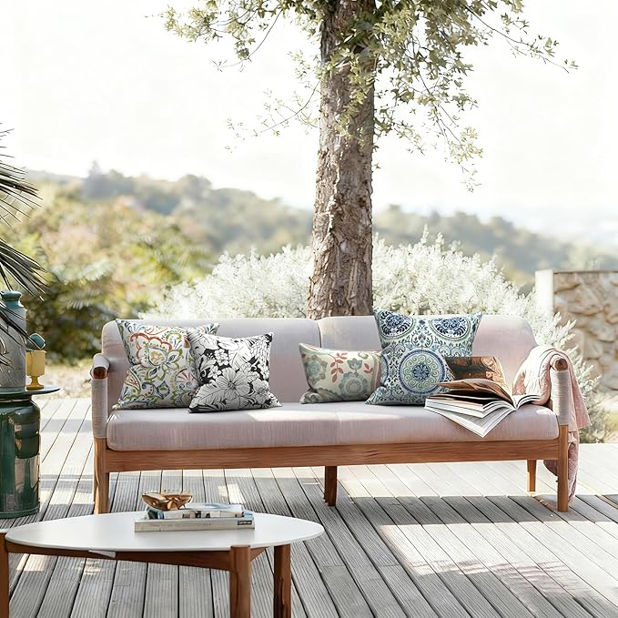 LVTXIII 2 Pack Outdoor Pillow Covers ONLY 18x18 Inch, Water-Repellent Square Decorative Cushion Covers for Patio Furniture, Garden, Sofa, Paisley Botanical