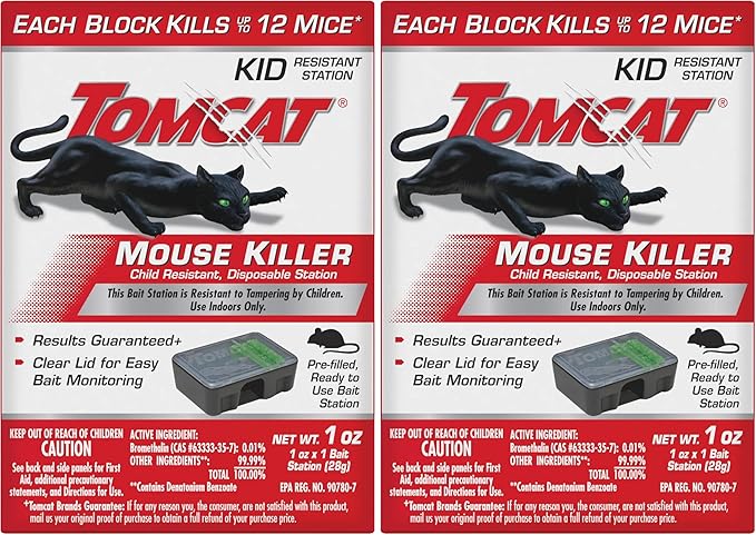 Tomcat Mouse Killer Child Resistant, Disposable Station, 1 Pre-Filled Ready-to-Use Bait Station (Pack of 2)