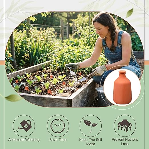 DoubleFill 2 Pcs 100 oz Ollas Terracotta Watering Pots Self Watering Planter Insert Terracotta Globes Clay for Outdoor Indoor Garden Plants, Easy to Refill