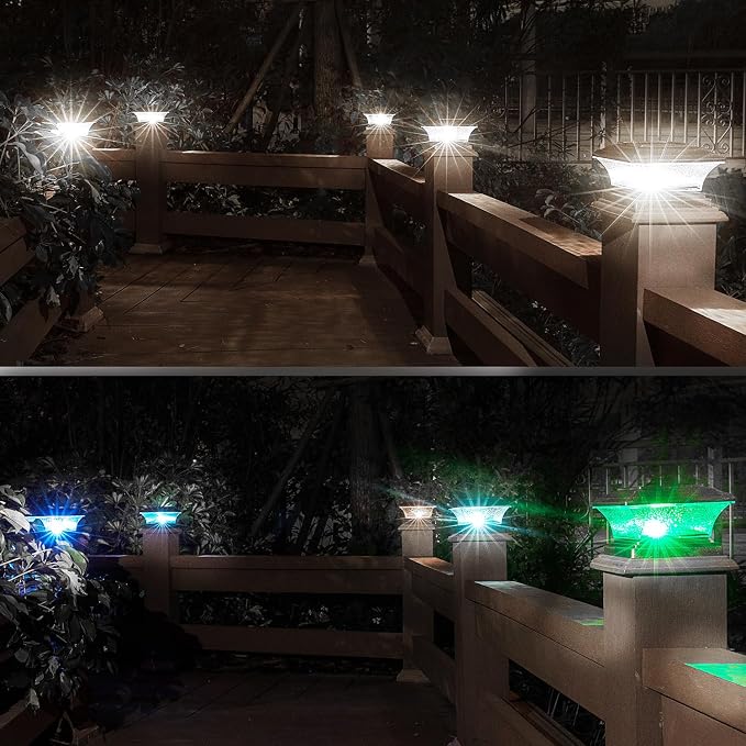 HUYIENO Solar Post Cap Lights Outdoor LED Lighting Deck Fence Light Two Modes Warm White/7 RGB Color Changing Suitable for 4x4 5x5 Wooden Posts (Brushed Copper, 8pk), HY1238
