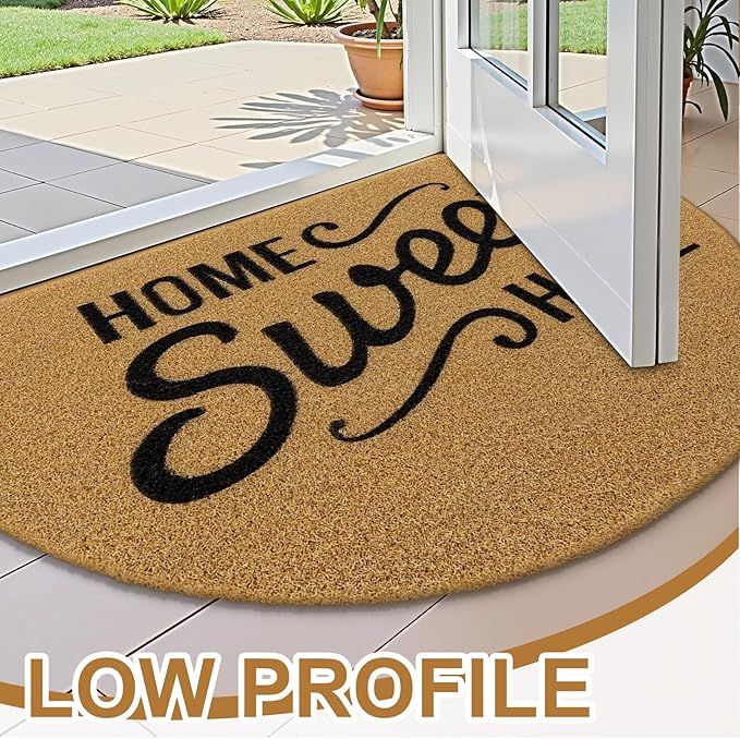 OLANLY Half Circle Front Door Mat, Low Profile Doormat, Stain and Fade Resistant, Easy to Clean, for Indoor and Outdoor Entrances, Patio Porch or Entryway, Brown (30x17 Inch, Home Sweet Home)