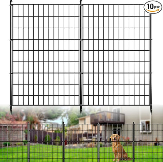 Garden Fence 10 Pack No Dig Metal Panels 32"(H) x 23.6 ft(L) Total, Rustproof Arched Decorative Dog Fence Outdoor for Yard, Animal Barrier for Flower Bed Border, Patio & Backyard Edging