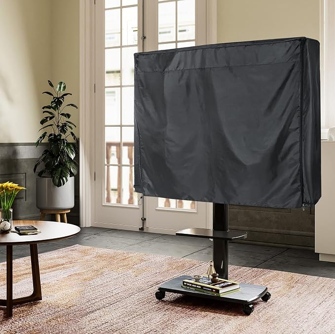 Mobile Outdoor TV Stand Cover for 60-72 Inches Mobile TV Cart Black Waterproof Moisture-proof Dust-proof TV Screen Protection Cover