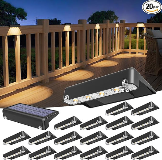 VOLISUN Solar Deck Lights 20 Pack, Warm White Glow LED Large Size Lamp, IP65 Waterproof Step Lights Outdoor for Deck, Step, Fence, Railing, Wall and Stairs (Black)