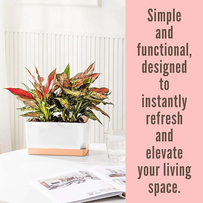 LaLaGreen Bundle- 7 Pack, Small Medium Large Self Watering Planter + 4 Pack, 12 Inch White Geometric Pot Modern Stylish Hanging Vase Decor Windowsill Flower Herb Succulent Holder Boxes Indoor Garden