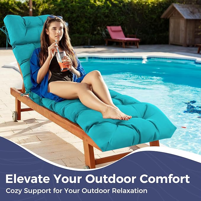 Outdoor Chaise Lounge Cushions 75.1x22.8x4.7 Inch, Waterproof Lounge Chair Cushions for Pool, Patio, Deck, Lawn, Fade Resistant Lounge Cushions for Outdoor Furniture, Teal, Set of 2