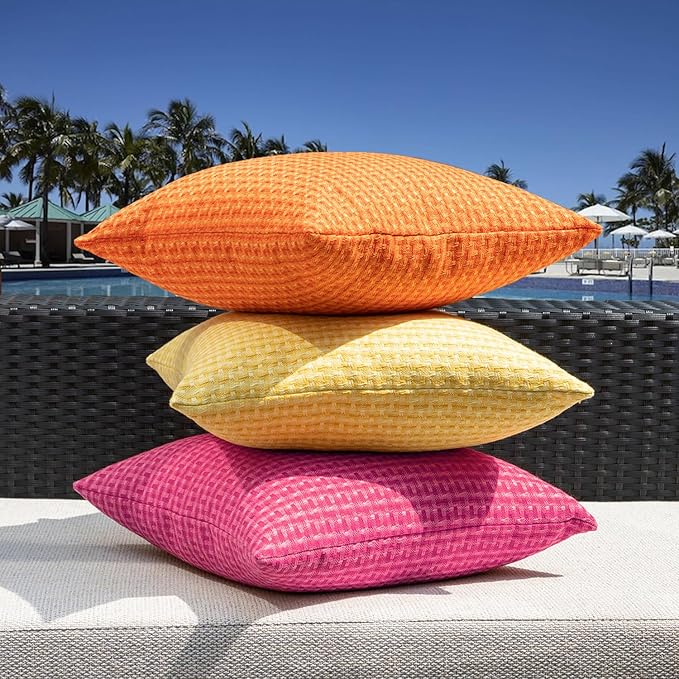 Kevin Textile Outdoor Waterproof Throw Pillow Covers Pack of 2 Valentines Day Boho Farmhouse Decorative Lumbar Cushion Covers for Garden Patio Tent Balcony Bench Couch Sofa 14x24 Inch, Hot Pink