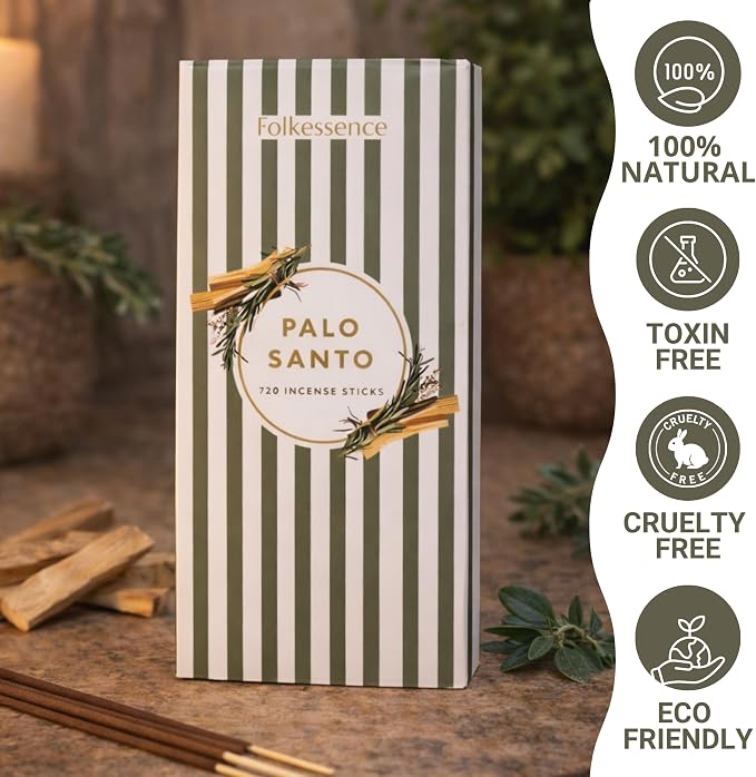 Folkulture Palo Santo Incense Sticks (120 Sticks) | Woody & Fresh Sacred Aroma for Cleansing, Relaxation, Meditation & Yoga | 45 Min Long Burn, Non Toxic, Charcoal Free Incense