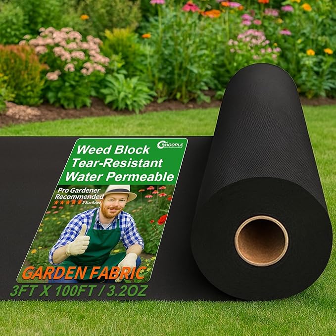HOOPLE 3FT*100FT Premium Landscape Fabric Weed Barrier, Durable & Heavy-Duty, Thick Weed Barrier Fabric, Easy Setup & Superior Weed Control