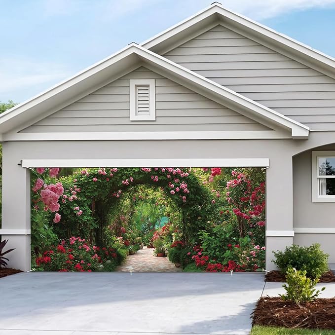 6 * 13FT Summer Garage Door Cover Decorations Flower Garage Door Banner for Outdoor Indoor Summer Party Photography Backdrop