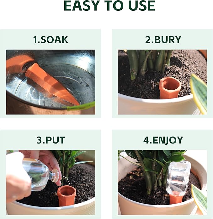 Soilagua Wine Bottle Watering Spikes, Terracotta Watering Spikes for Out | Indoor Plants, Self Watering Planter Insert, Vacation Plant Watering Devices, Clay Plant Watering Globes, 8-Pack