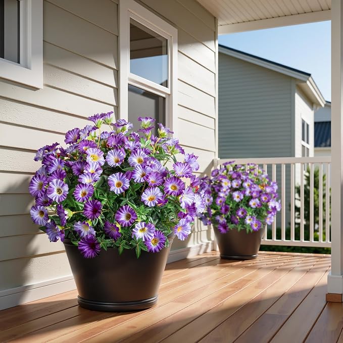 Dark Purple Artificial Morning Glory Flowers for Outdoor Planters, Premium UV Resistant Silk Faux Flowers for Porch, Hanging Basket & Window Box, Elegant Garden Decor, No Pot, 13.3 Inch, 8 Bundles