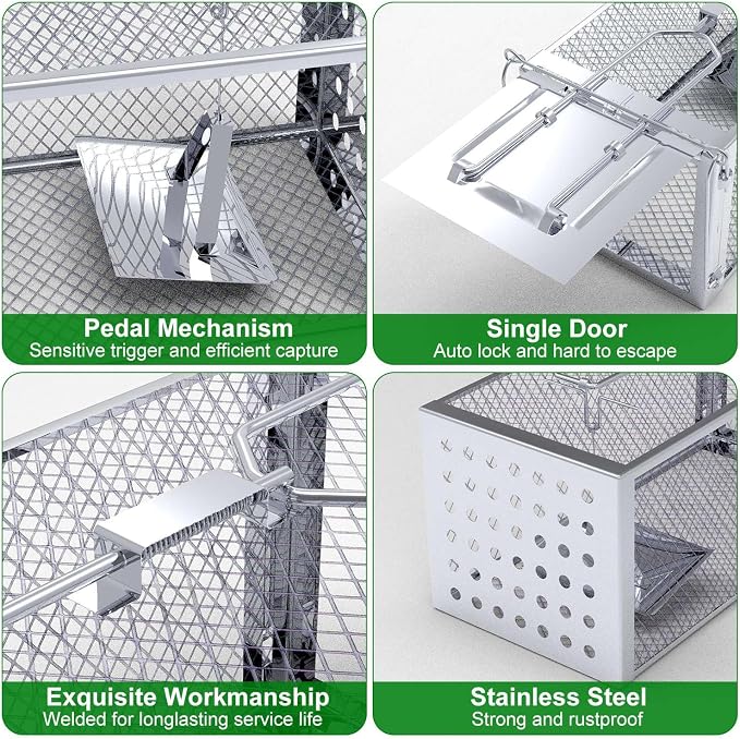 TeqHome Humane Rat Trap, Small 1-Door Live Chipmunk Trap That Work for Indoor and Outdoor, Easy to Catch and Release Live Animal Traps Mouse Traps Cage for Rodents Mice Voles Hamsters,Metal & Reusable