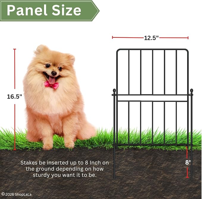 ShopLaLa Decorative Garden Fence (10 Panels) 12.5in(L) x 16.5in(H) Black Metal Wire Fencing, Rustproof Animal Barrier for Dogs, Flower Bed Edging Fences for Yard Patio Classic Outdoor Decoration