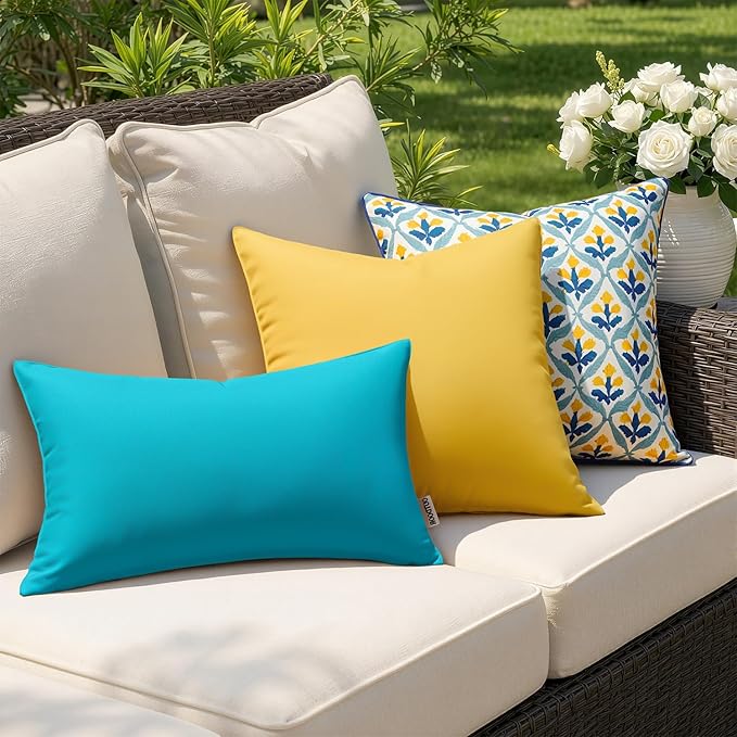 MIULEE Pack of 2 Decorative Outdoor Waterproof Pillow Covers Rectangular Garden Cushion Sham Throw Pillowcase Summer Shell for Patio Tent Couch 12x20 Inch Turquoise