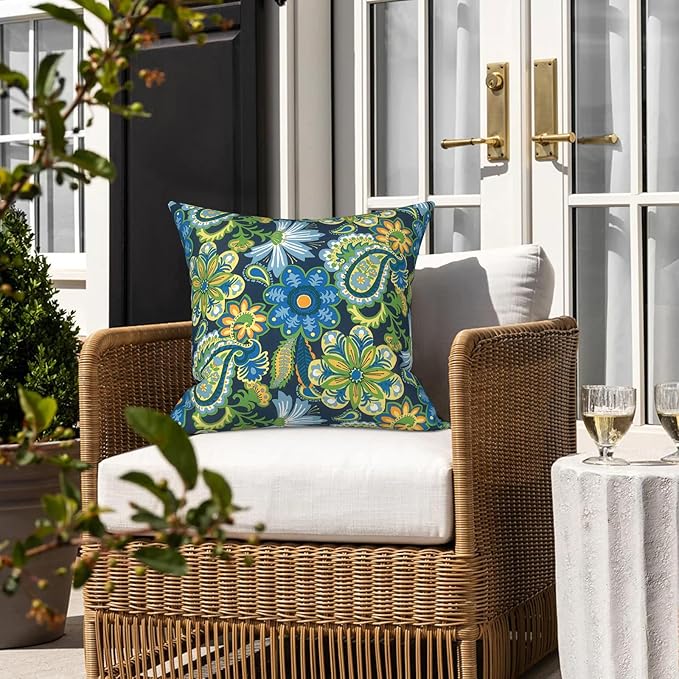 LVTXIII 2 Pack Outdoor Pillow Covers ONLY 18x18 Inch, Water-Repellent Square Decorative Cushion Covers for Patio Furniture, Garden, Sofa, Bohemian Azure
