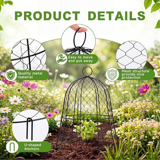 Sadnyy 12 Pack Garden Chicken Wire Cloche, 13" W x 15.7" H Plant Protectors and Covers Wire Garden Cloches from Animals Metal Cage Plant Protection Strong and Not Easy to Deform No Assembly Required