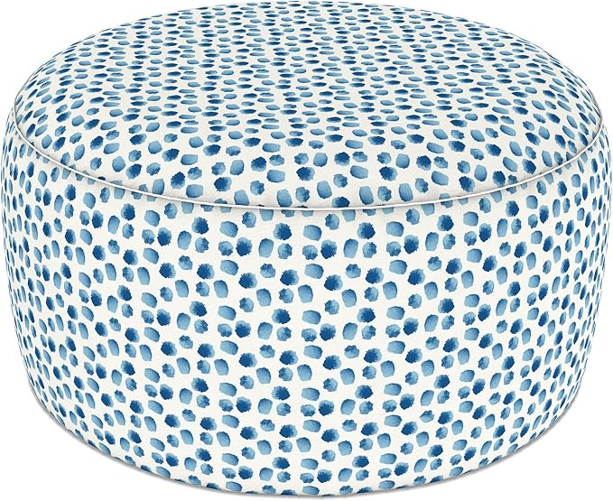 LVTXIII Indoor/Outdoor Large Inflatable Ottoman Pouf D31 x H14 Inch, Round Footstool with Handle, Weather-Resistant Portable Furniture for Patio, Camping, Beach, Brush Blue