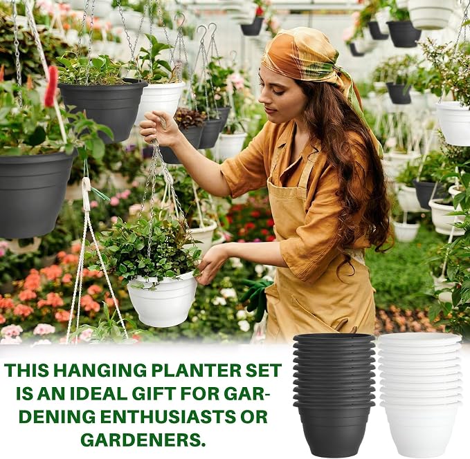 40 Pcs 10 Inch Plastic Self Watering Hanging Planters Bulk Hanging Baskets for Plants Indoor Outdoor with Drainage Holes and Chain Plant Pot for Garden, Balcony, Porch, Patio Decor