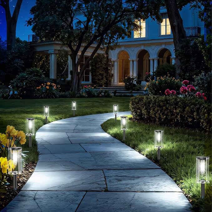 12 Pack Solar Lights Outdoor,IP65 Waterproof Solar Pathway Lights Outdoor Garden Light, Solar Lights Pathways Cool White LED Landscape Lighting for Walkway, Driveway, Yard, Patio, Garden Decor