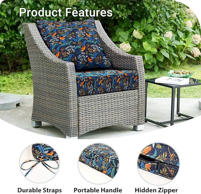IPYNBAP Outdoor Cushions for Patio Furniture,Outdoor Seat Cushion Set 24 x 24 x 4 Inch,Waterproof & Fade Resistant Outdoor Chair Cushions,Deep Patio Chair Cushion with Removable Cover,Nightingale