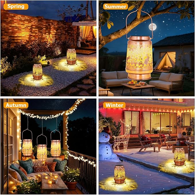 Rabbit Solar Lanterns Outdoor Waterproof - Metal Garden Decor for Outside, Hanging Bunny Lights for Patio Yard Porch Lawn, Animal Figurine Gift for Women Mom Grandma