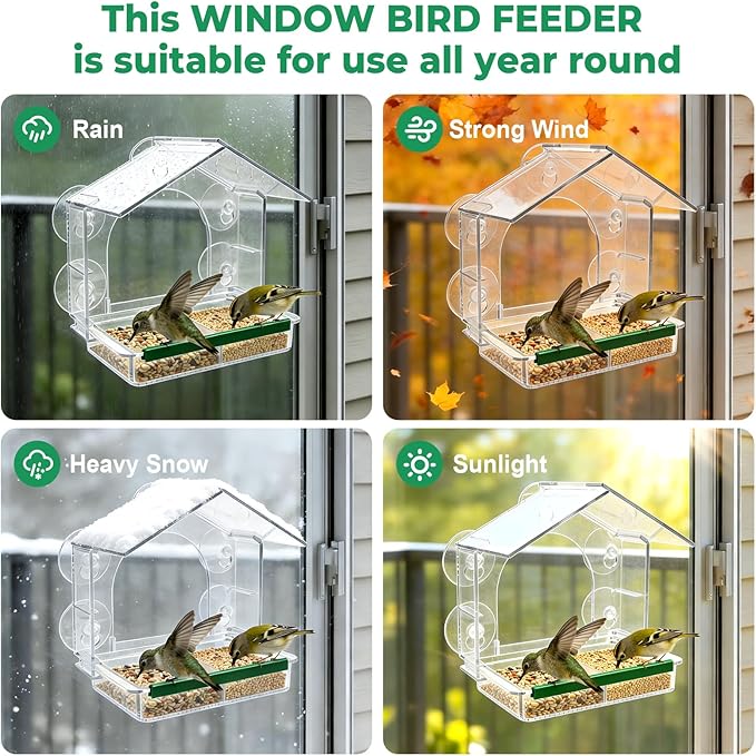 Window Bird Feeders with 5 Strong Suction Cups, Clear Bird Feeder for Window Acrylic, Suction Cup Bird Feeder, Garden Yard Gifts for Women Mom Bird Lovers, Elderly Kids