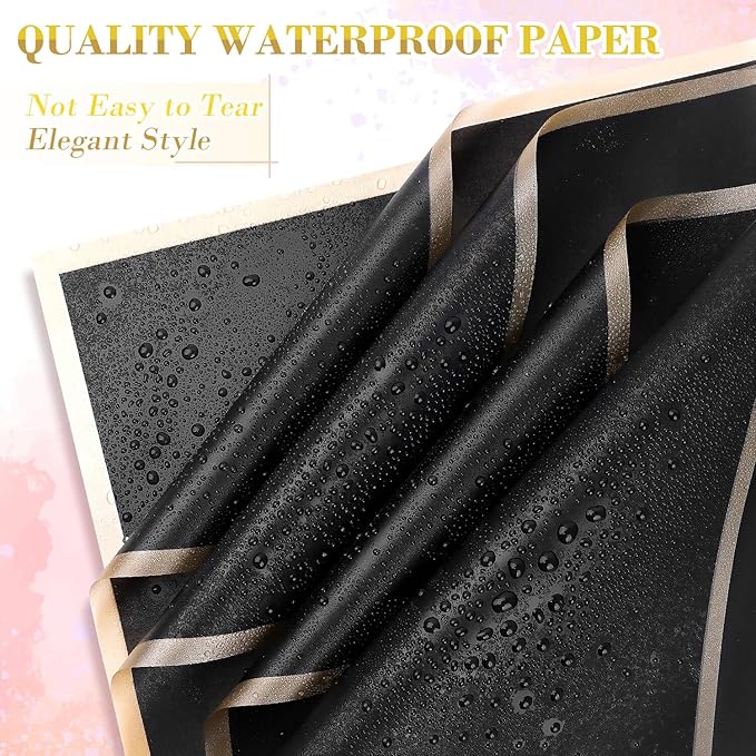 Tetutor 206 Sheets Waterproof Flower Wrapping Paper,Bouquet Wrapping Paper Sheets, Floral Wrappings Papers Bouquet with Ribbons Flower Pins 3d Butterflies and Crowns for Florist Wrap Back Pink