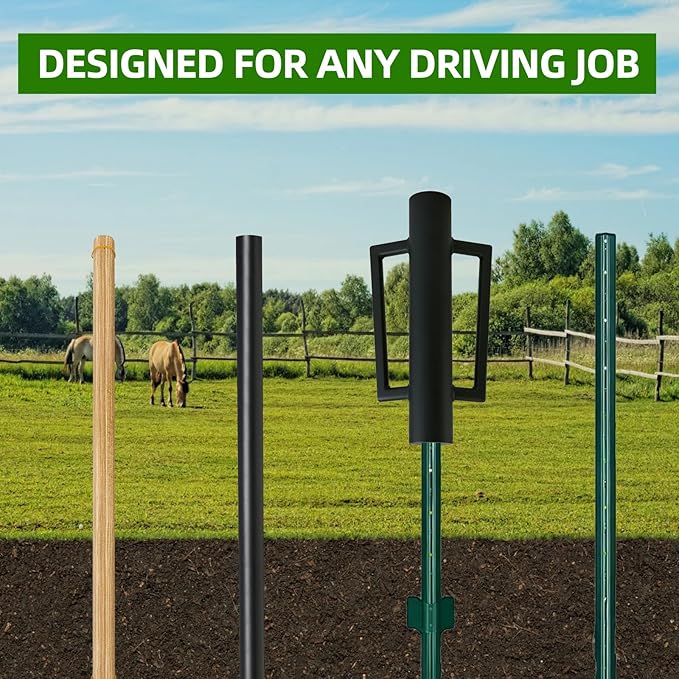 Fence Post Driver with Handle 16.5 Inch T Post Driver, 8LB Heavy Duty Hand Post Pounder, 2.7 inch Inner Diameter Hand Post Rammer for Metal Fence Stake, U Channel, Sign Post