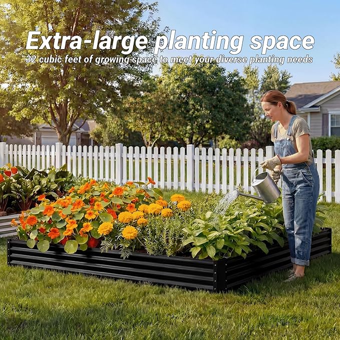 2Packs 8x4x1 FT Raised Garden Beds Outdoor, Planter Raised Beds for Gardening, Vegetables, Flowers, Metal Garden Box, Deep Plant Flower pots Outdoor (Black)