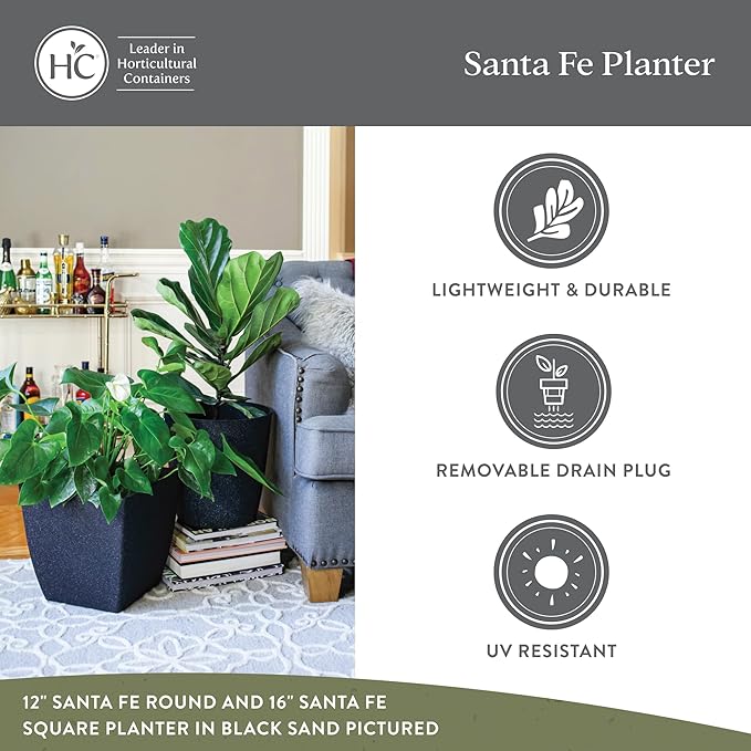 The HC Companies Santa Fe Square Self-Watering Pot - Lightweight Plastic Planter for Herbs & More - Durable Plant Pots for Indoor Plants & Outdoor Plants (16" Cavern Clay, Pack 2)
