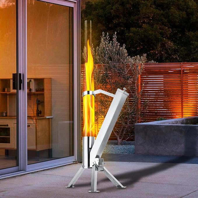 CHARMELEON Stainless Steel Pellet Stove&Wood Pellet Fire Pits for Outside – 51In Wood Pellet Heater–Outdoor Fire Pit for Backyard – Fireplace for Camping Patio Garden Picnic(Glass Tube-39.3In)
