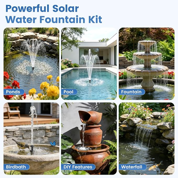 NFESOLAR 20W Solar Fountain Pump, 160GPH Solar Powered Water Pump with Adjustable Flow, Solar Pond Pump with 16.4FT Cord & Tubing for Pond, Waterfall, Garden, Bird Bath & Outdoor Water Features