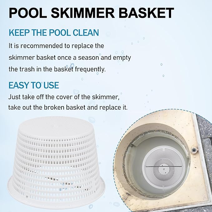 8" Swimming Pool Skimmer Basket Replacement for Pentair 08650-0007 08650-0007Z Sta-Rite U-3 | Durable Inground Pool Skimmer Basket with Stainless Steel Handle, White