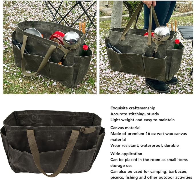 Diydeg Garden Tool Bag, Tool Bag Large Garden Tool Organizer Gardening Tote Bag Organizer Tool Storage Bag with Comfortable Carry Handle for Camping (OD Green)