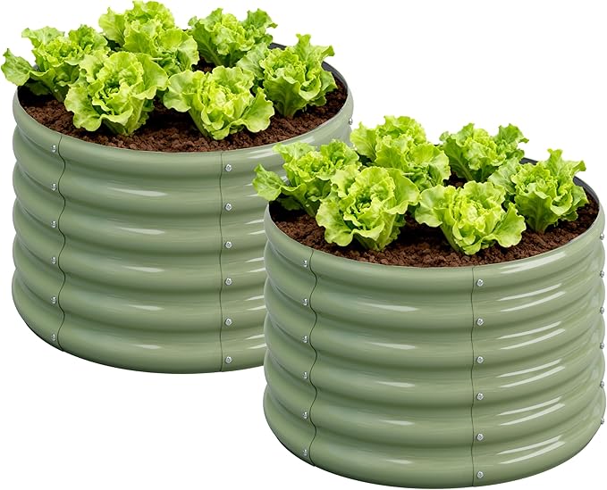 2PCS 2x2x1.5FT Galvanized Raised Garden Bed Kit,Vegetable Boxes-Round Metal Flower Box,Large Planter Raised Beds Outdoor Garden for Planting,Fruit,Herb-Green