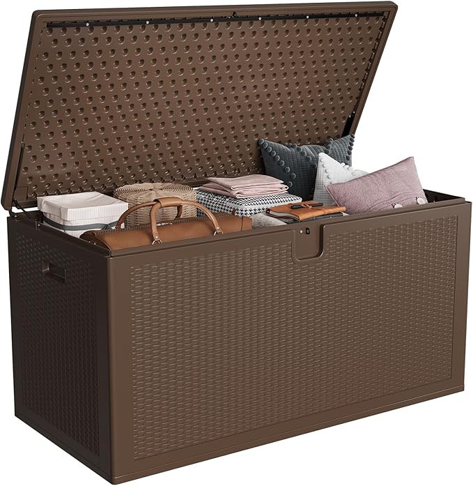 150-Gallon Large Resin Deck Box for Outdoor Storage, Weather-Resistant and Lockable with Waterproof Lid, Ideal for Patio, Garden, Porch, or Backyard – Brown