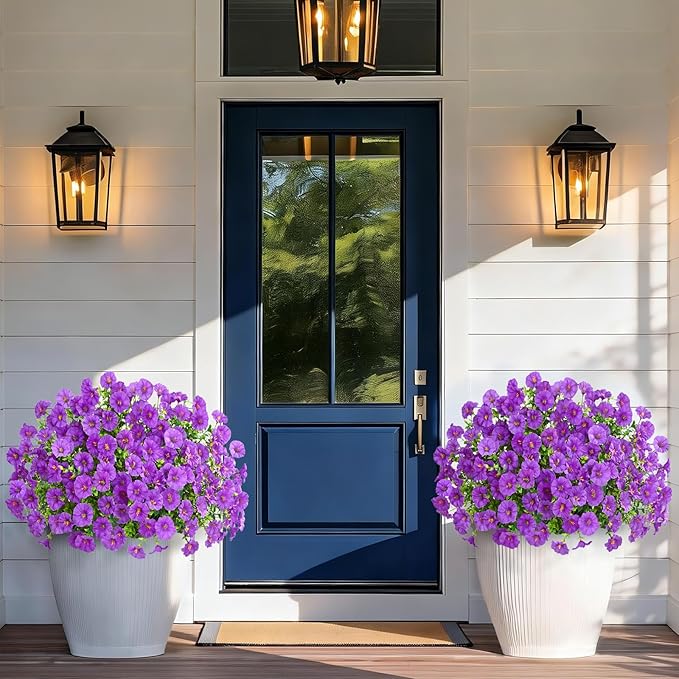 Yastouay Artificial Flowers for Outdoors, 26 Bundles Fake Outdoor Flowers, UV Resistant Artificial Plants & Flowers for Decoration, Purple Realistic Morning Glory for Outdoor Porch Garden Decoration