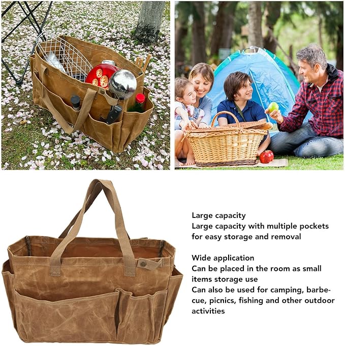 Diydeg Garden Tool Bag, Tool Bag Large Garden Tool Organizer Gardening Tote Bag Organizer Tool Storage Bag with Comfortable Carry Handle for Camping (Khaki)