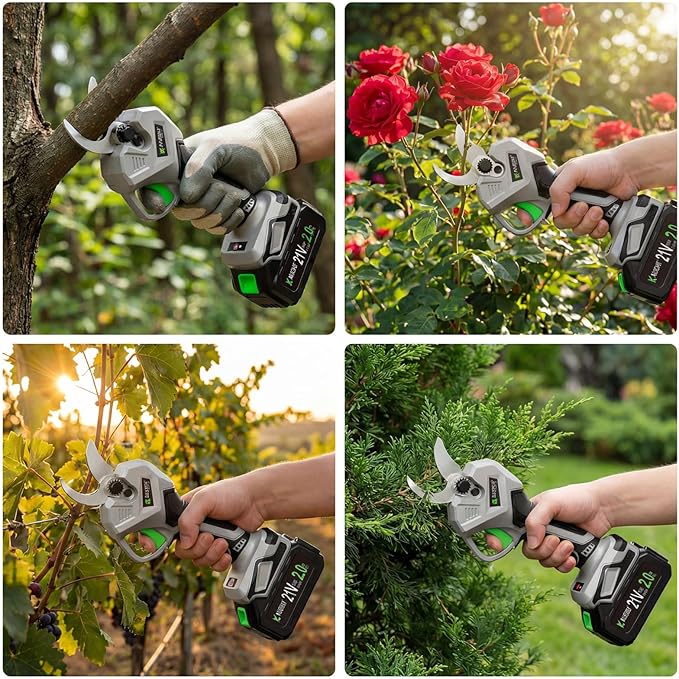 KLEZHI 1.26inch Cordless Electric Pruning Shears with Brushless Motor & LCD Display, 2×2000mAh Batteries for Home Garden, SK5 Steel Blades, Professional Branch Trimmer