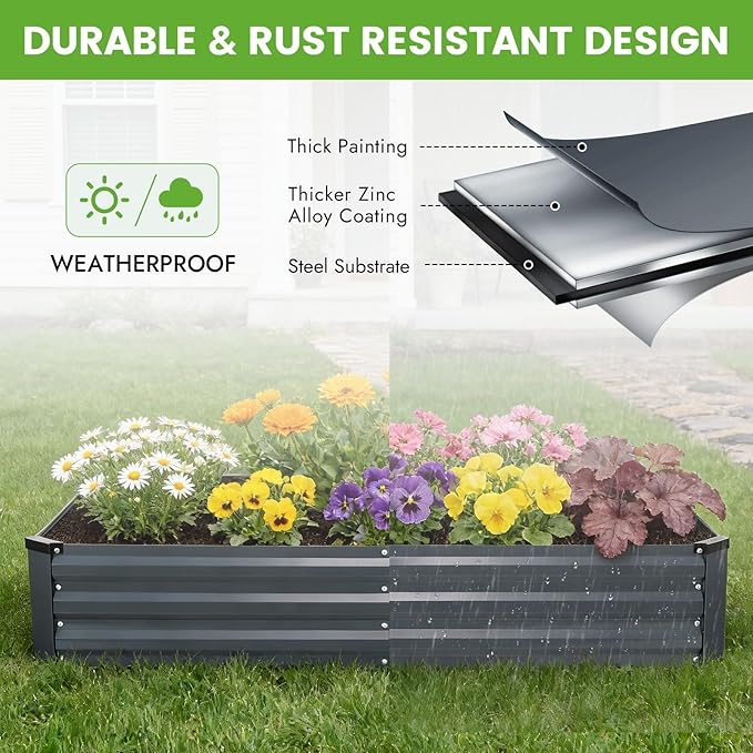 INNO STAGE Galvanized Raised Garden Bed Kits, 6x3x1ft Metal Raised Garden Beds Outdoor, Steel Raised Planter Bed with Gloves for Vegetables & Flowers Patio Ground Planter Box(Grey, 2PCS)