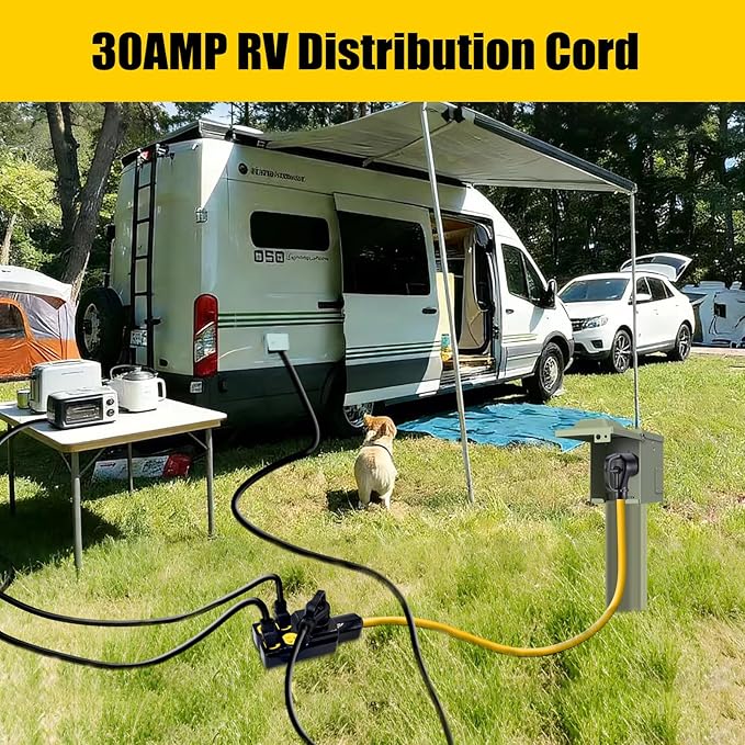 NEMA TT-30P to 4X 5-20R/5-15R&TT-30R Generator Adapter Extension Cord, 3 Prong 30 Amp to 110V,Twist Locking to 15 Amp/20 Amp Household Outlet, 125V 3750 Watts, ETL Listed (10FT)