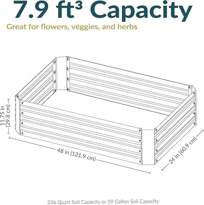 Sunnydaze Galvanized Raised Garden Bed Kit - 4x2x1 ft Outdoor Raised Garden Bed - Metal Planter Box for Vegetables, Flowers, Herbs - Dark Gray - 4' x 2' Rectangle
