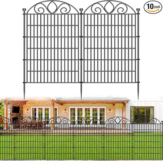 10 Panels No Dig Tall Garden Fence Panel – 44" H X 23.6' L Rustproof Metal Dog Fence Outdoor for Yard, Decorative Animal Barrier Fence for Pet, Garden Border, Patio, Flower Beds| Temporary Fencing