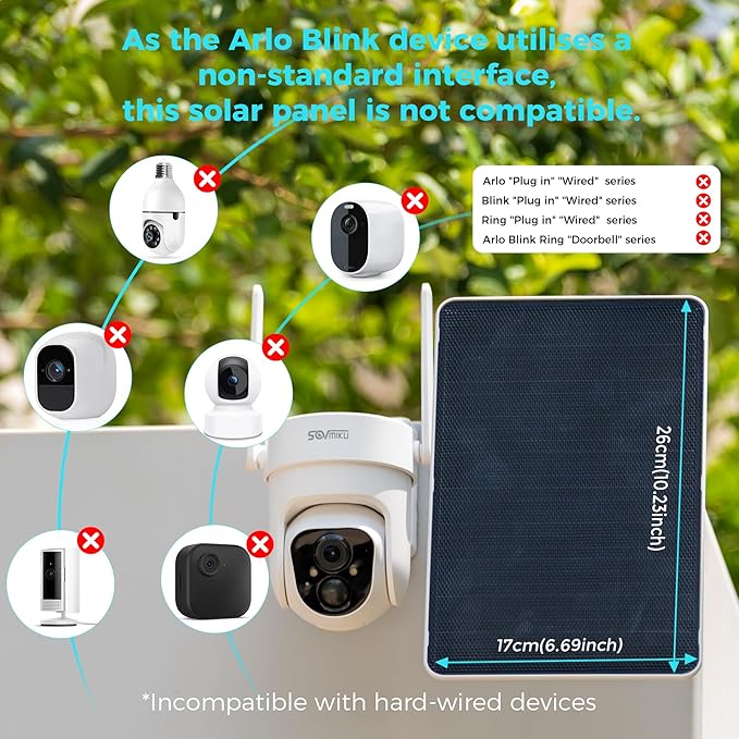 5V 8W Solar Panel for Security Camera, for Bird Feeder, 4G AOV Trail Cam, Ring Tapo Eufy Vicohome Eseecloud, Native USB-C, Micro-USB & DC 3.5mm*1.35mm, 23% Conversion, 9.8 Ft, 260 Days Care Plan