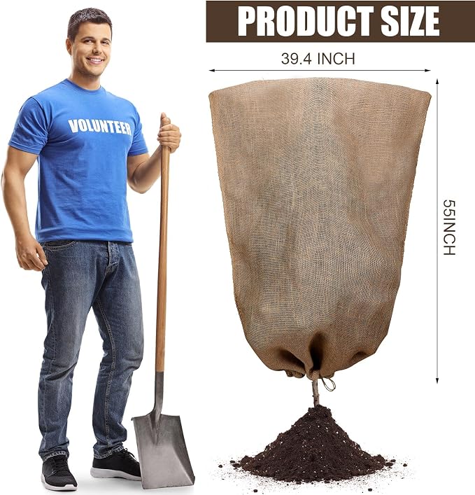 Woanger 8 Pcs 40 x 56 Inch Burlap Winter Plant Cover Bags Reusable Warm Large Plant Frost Protector with Drawstring Freeze Protection Tree Freeze Blanket for Outdoor Garden